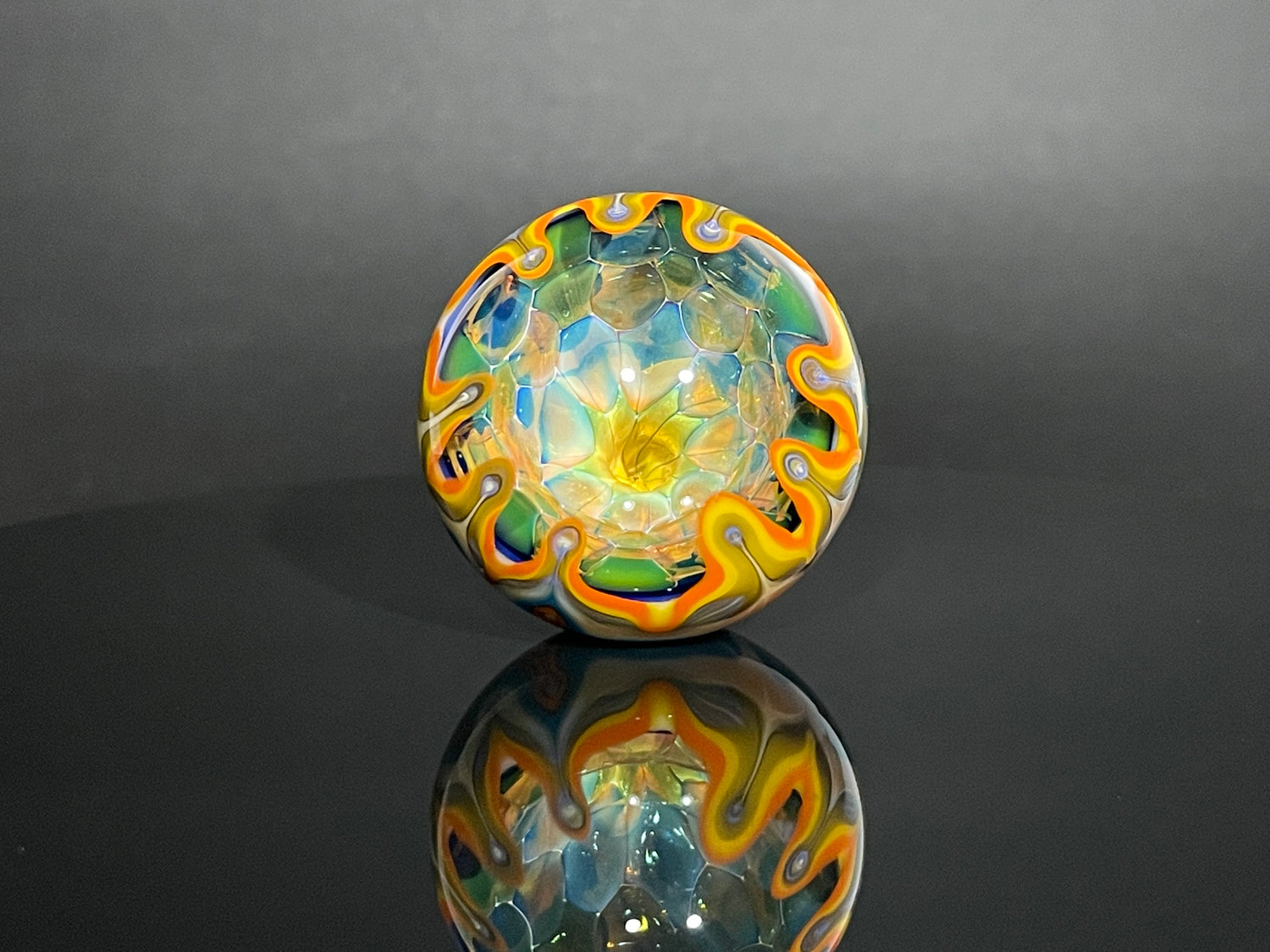 Contemporary borosilicate glass art marble Gravity well by artist Travis Weber